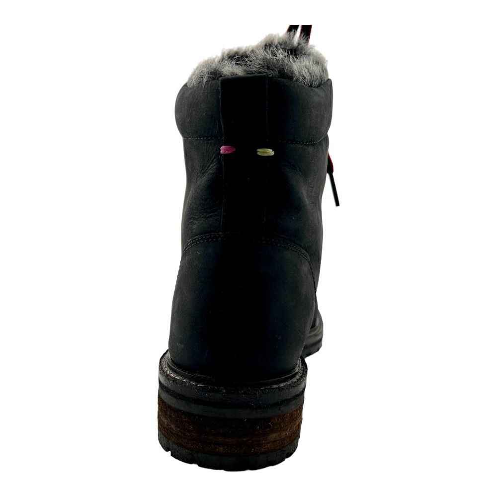 New Joules Ashwood Women US 5 Black Leather Faux Fur Warm Lace-Up Ankle Boots - Picture 6 of 13